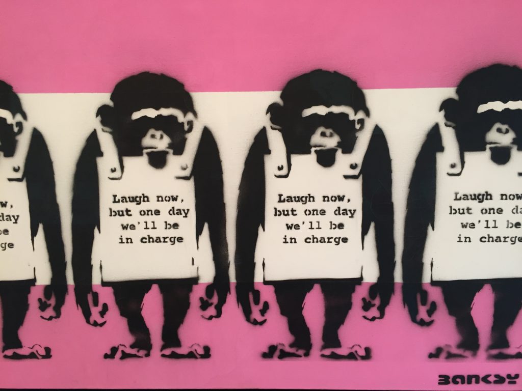 One of Banksy's famous monkey stencils